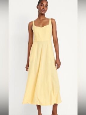 Old Navy Linen blend Pale Yellow Midi A-Line Dress